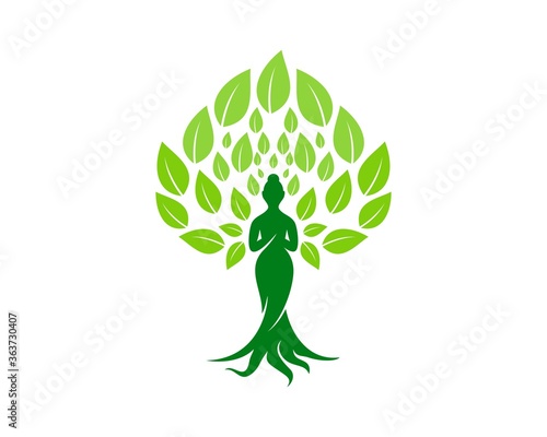 Beauty woman tree with dense green leaves