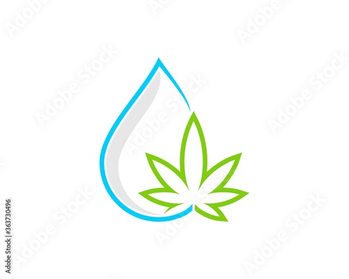 Abstract oil drop with cannabis leaf