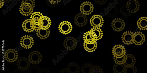 Dark green, yellow vector pattern with coronavirus elements.
