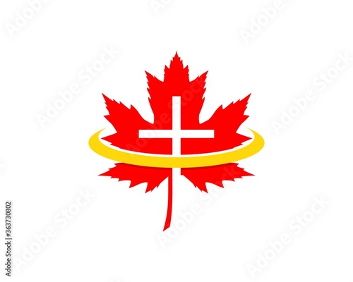 Slika na platnu Red maple leaf with cross and swoosh