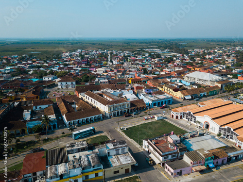 Fototapeta Naklejka Na Ścianę i Meble -  Aerial photo of the city center of Tlacotalpan Veracruz in Mexico