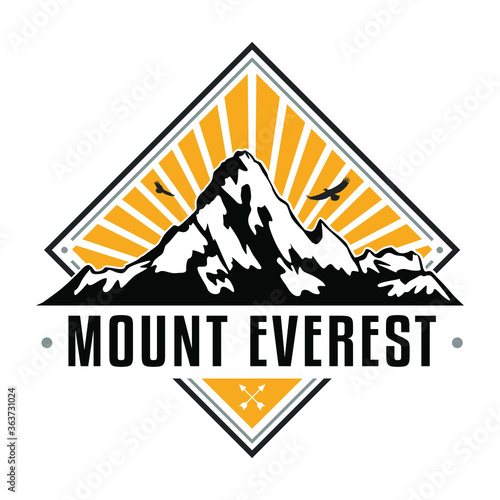 Mount Everest Peak Skyline Logo. Adventure Landscape Design. Vector Illustration Cut File. Climb Orange Expedition.