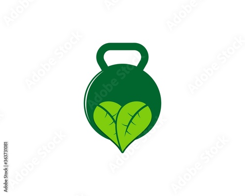 Green kettle bell with nature leaf inside