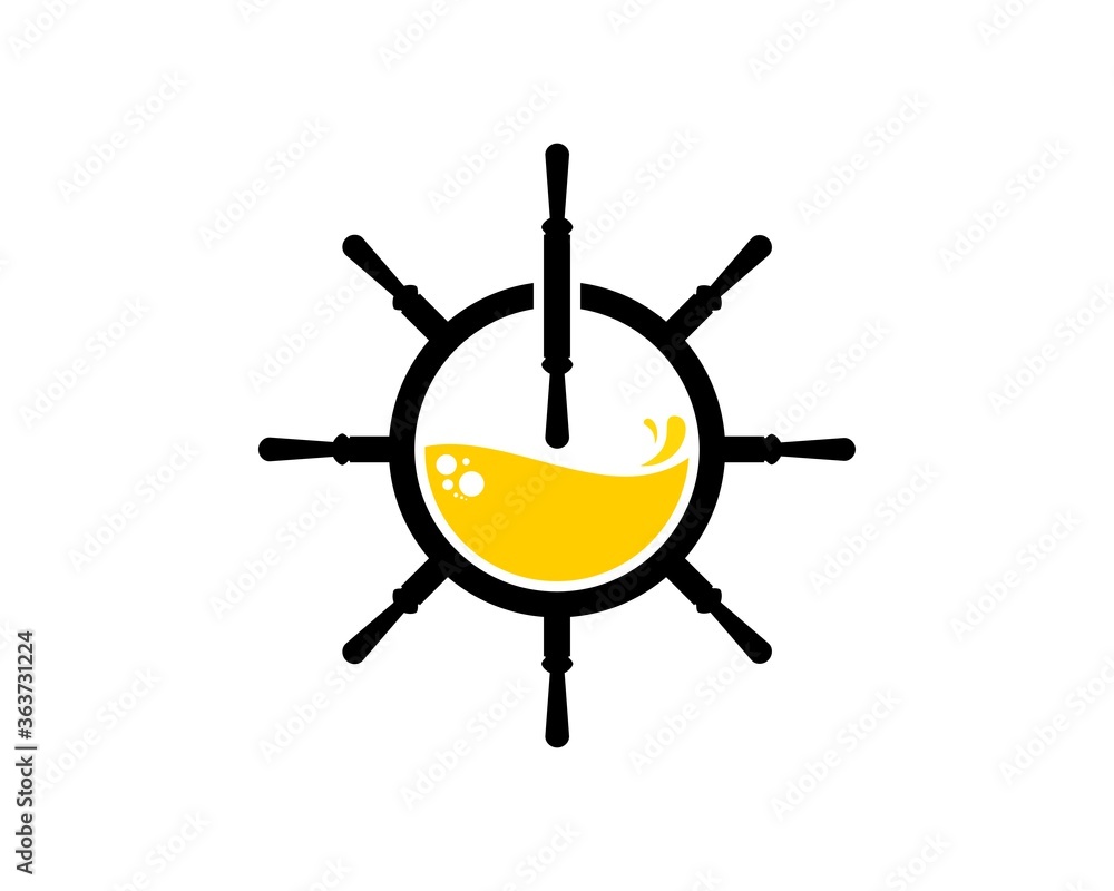 Power button form ship steering wheel with liquid beer inside Power button form ship steering wheel with liquid beer inside
