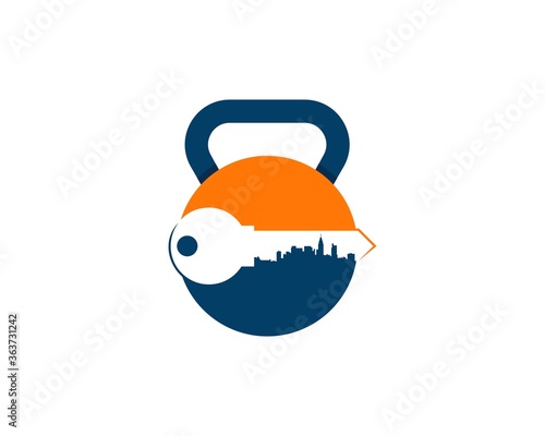 Blue and orange kettle bell with key inside