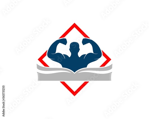 Square shape with strong man and book inside