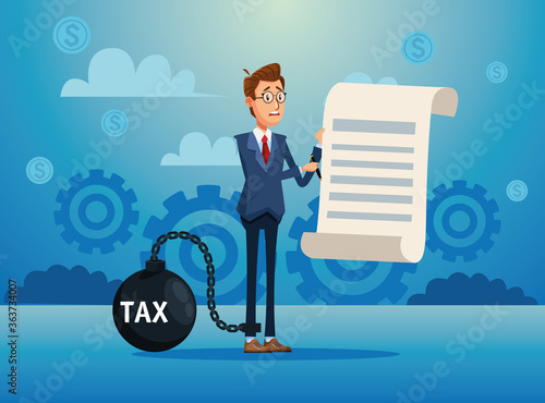 elegant businessman with tax shackle and document