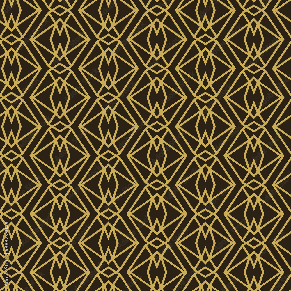 Geometric background pattern. Golden seamless pattern on a black background for fabric, tile, interior design or wallpaper. Vector background image Geometric background pattern. Golden seamless pattern on a black background for fabric, tile, interior design or wallpaper. Vector background image