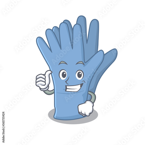Medical gloves cartoon character design showing OK finger