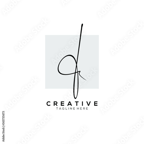 Stylish Monogram Signature Letter F Logo Design With light Gray Square Background