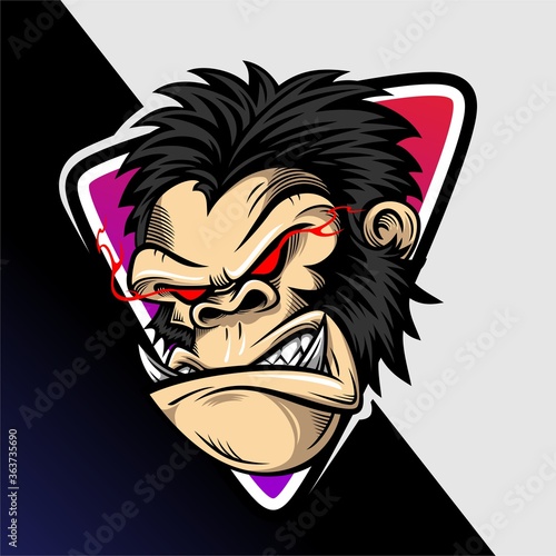 illustration of angry gorilla wearing glasses and hat were smoking
