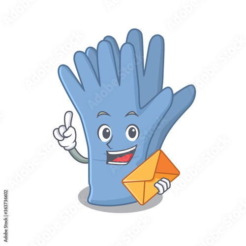 A picture of cheerful medical gloves cartoon design with brown envelope