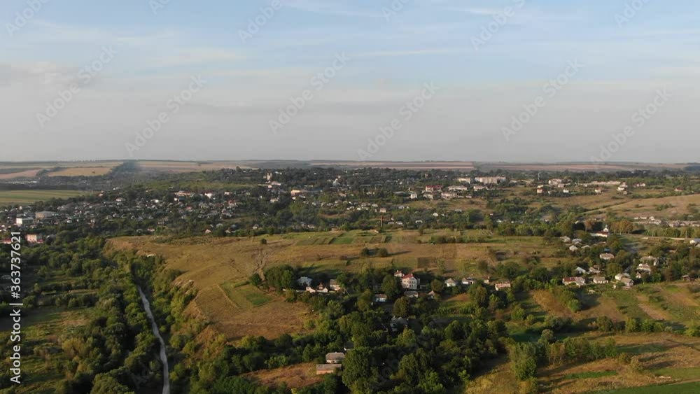 Aerial View of a Town in the Countryside in Ukraine