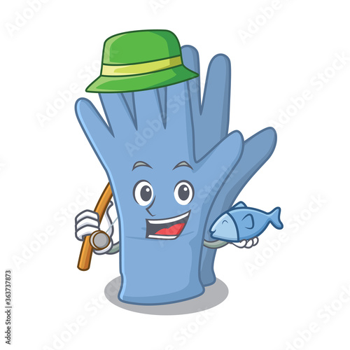 Cartoon design style of medical gloves goes to fishing