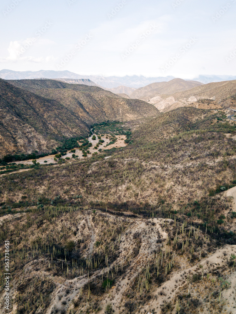 Aerial photography of the Oaxaca desert in Mexico