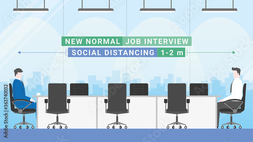New normal lifestyle. Social distancing job interview.