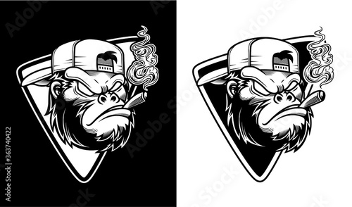 illustration of angry gorilla wearing glasses and hat were smoking