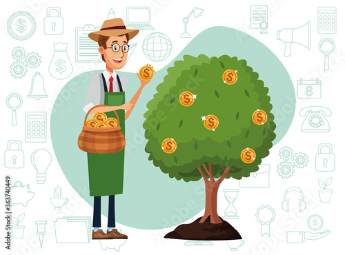 businessman cultivating money tree character