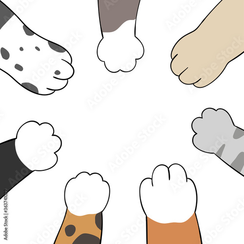 Draw cat and dog paws.Doodle cartoon style.