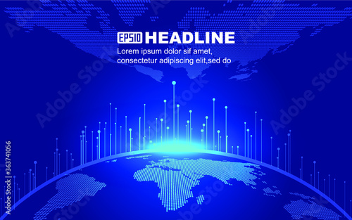The dotted line launch line surrounds the digital earth, implying the background of globalization and international Internet technology.