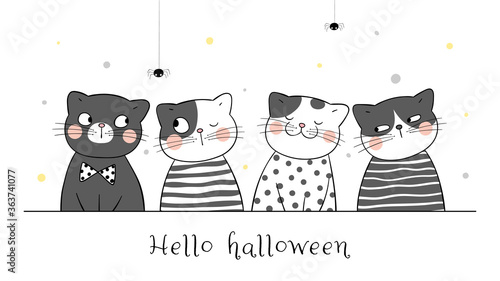 Draw cute cat in black color.For Halloween day.