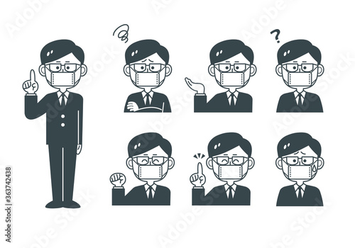 色々な表情のマスクをした教師　セット