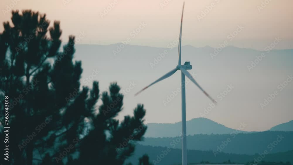 wind tribunes on the mountain.Wind energy station and wind energy