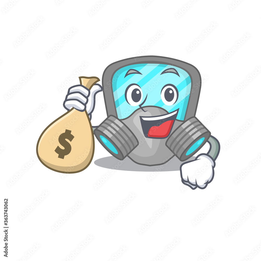 Crazy rich respirator mask mascot design having money bags Crazy rich respirator mask mascot design having money bags