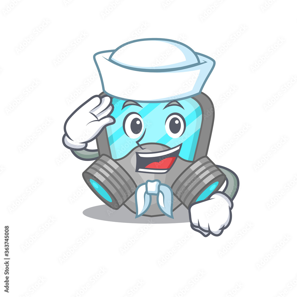 Smiley sailor cartoon character of respirator mask wearing white hat and tie Smiley sailor cartoon character of respirator mask wearing white hat and tie
