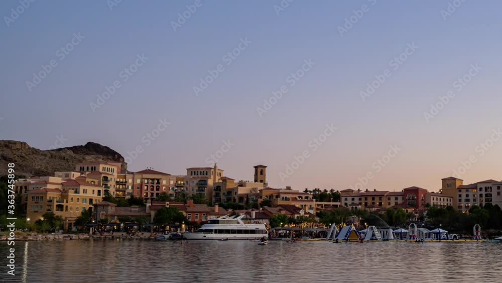 Sunset to twilight timelapse of some beautiful building at Lake Las Vegas Sunset to twilight timelapse of some beautiful building at Lake Las Vegas