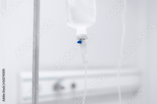 saline bag in emergency room at hospital. Health patient concept.