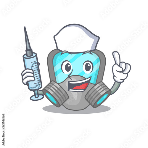 Respirator mask humble nurse mascot design with a syringe