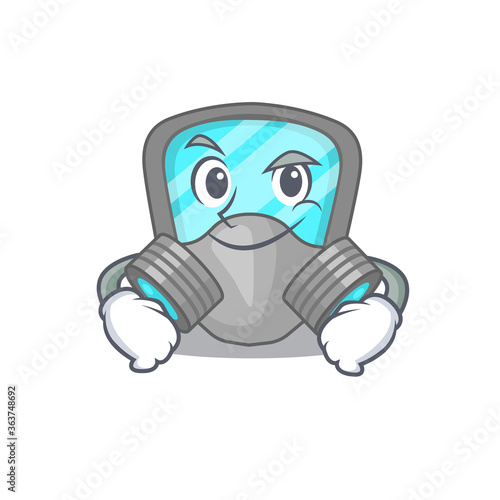 A cute arrogant caricature design of respirator mask having confident gesture © kongvector