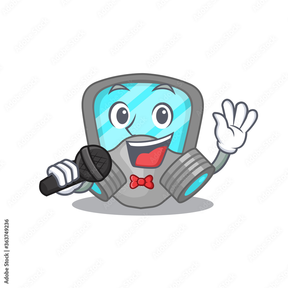 cartoon character of respirator mask sing a song with a microphone cartoon character of respirator mask sing a song with a microphone