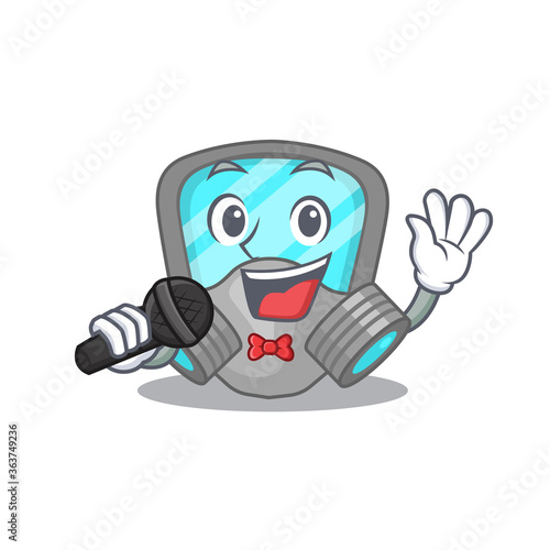 cartoon character of respirator mask sing a song with a microphone