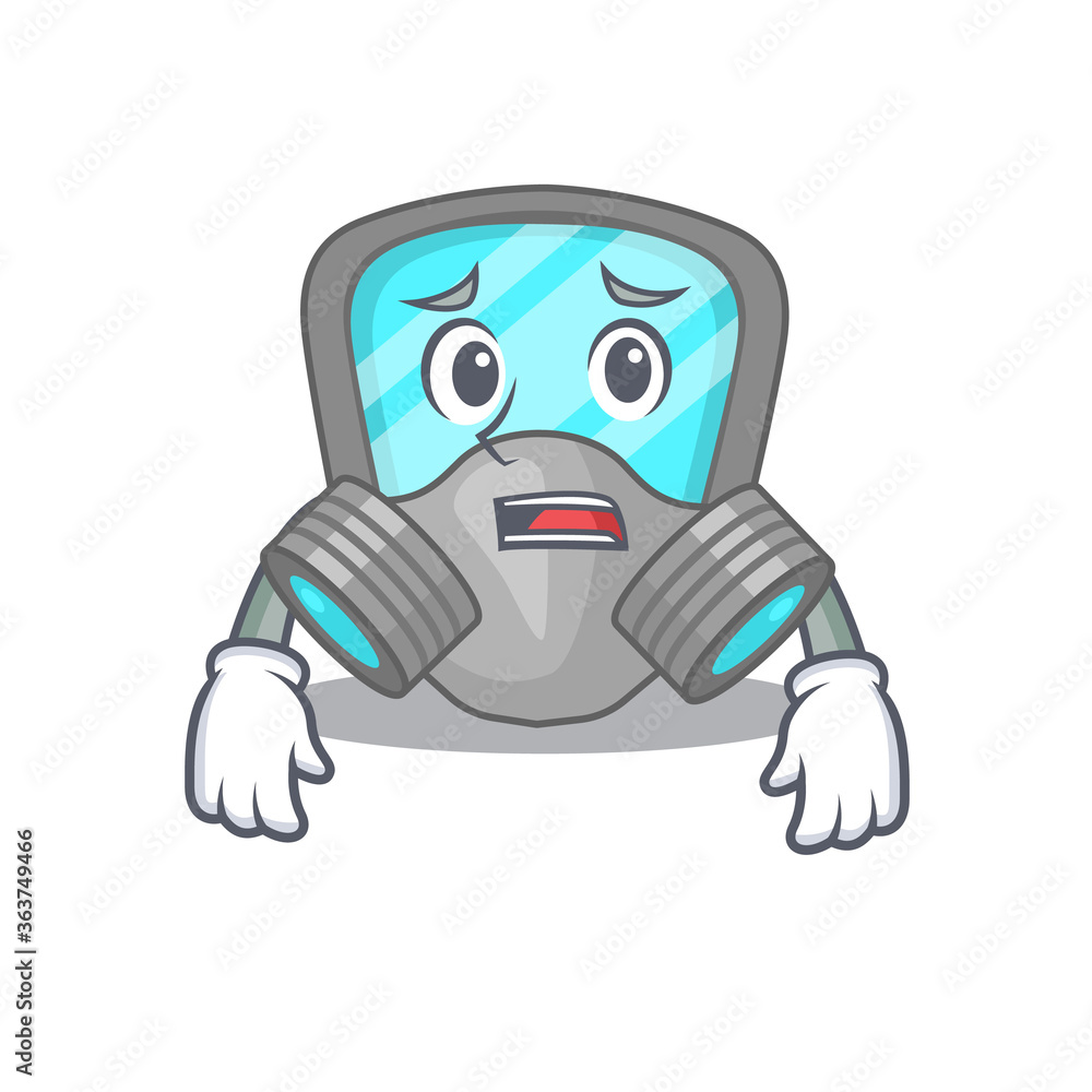 Cartoon design style of respirator mask having worried face Cartoon design style of respirator mask having worried face