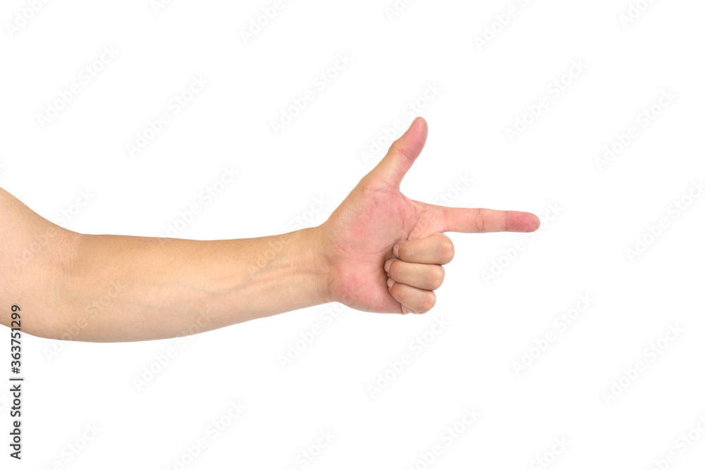 Hand pointing finger of a middle-aged man. Hand pointing finger of a middle-aged man.