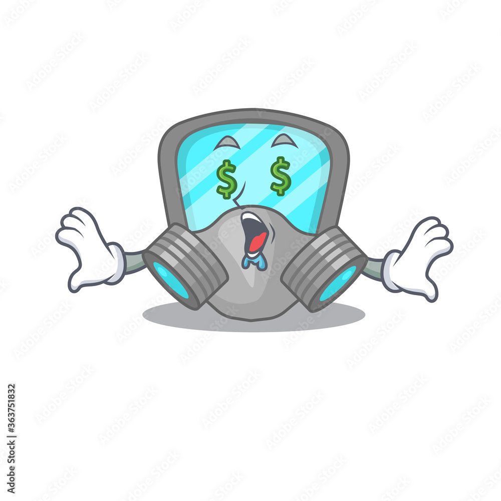 wealthy cartoon character concept of respirator mask with money eyes wealthy cartoon character concept of respirator mask with money eyes