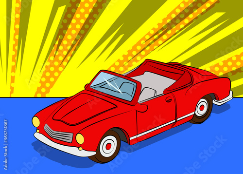 Comic book style, cartoon vector illustration of a cool girlish cabriolet Car.