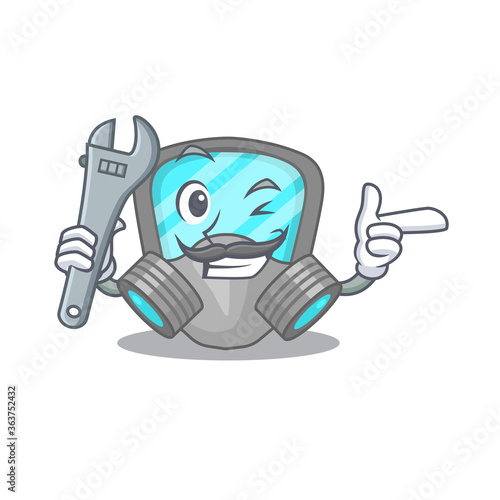 A caricature picture of respirator mask working as a mechanic © kongvector
