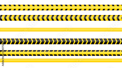 Police tape, crime danger line. Caution police lines isolated. Warning tapes. Set of yellow warning ribbons. Vector illustration on white background. © Elena