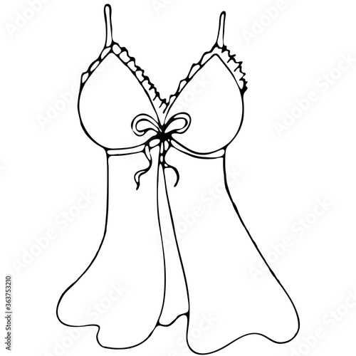 set of female sexy underwear - negligee, peignoir, vector elements in doodle style with black outline