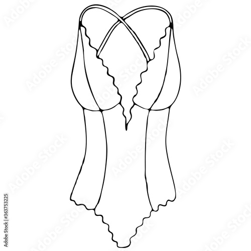 set of female sexy underwear - one-piece swimsuit, vector elements in doodle style with black outline