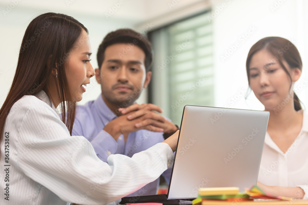 Asian business man and women meeting and talk about job in office. Asian business man and women meeting and talk about job in office.