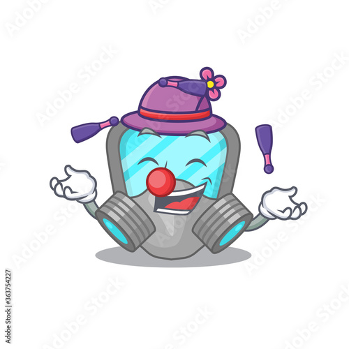 A respirator mask cartoon design style succeed playing juggling