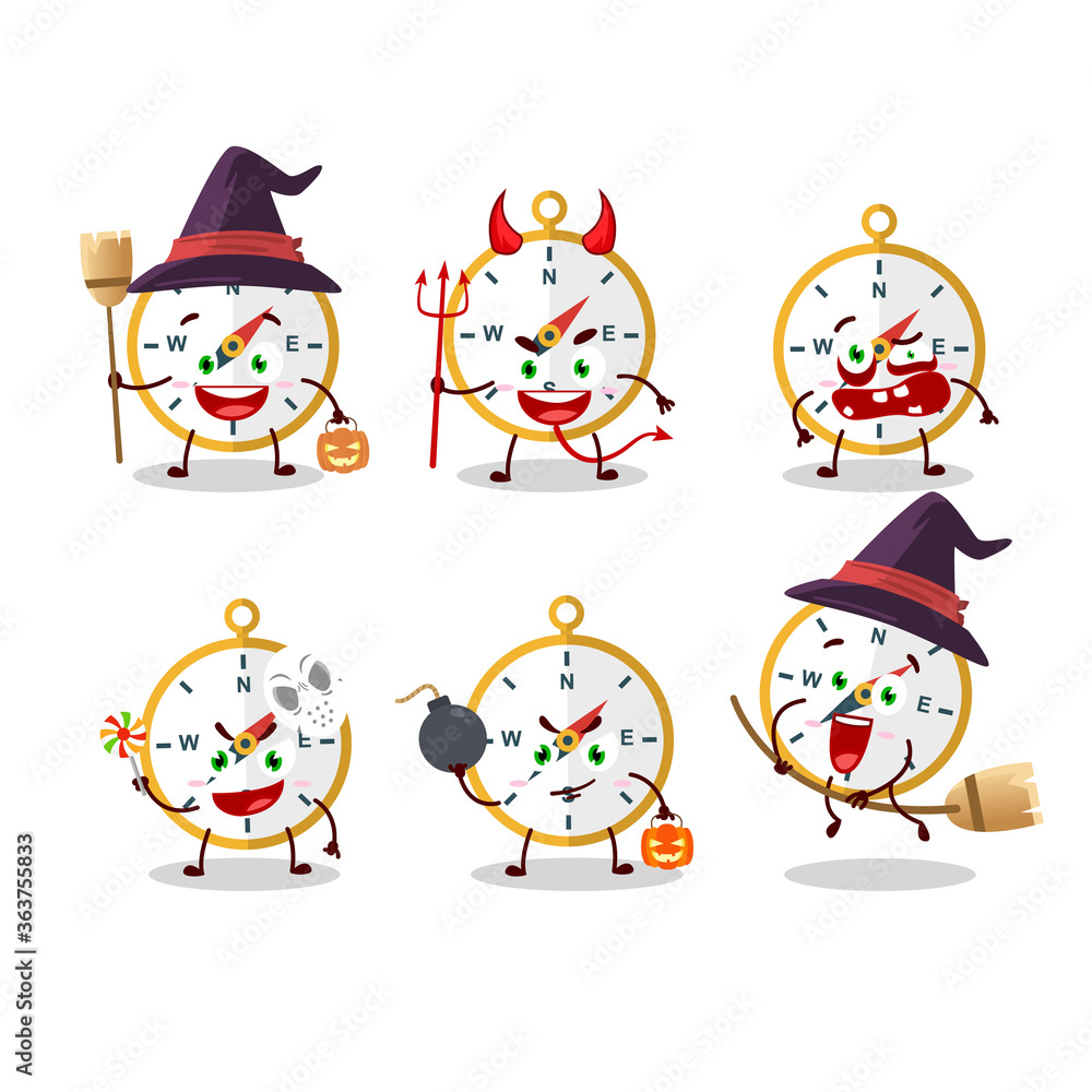 Halloween expression emoticons with cartoon character of compass