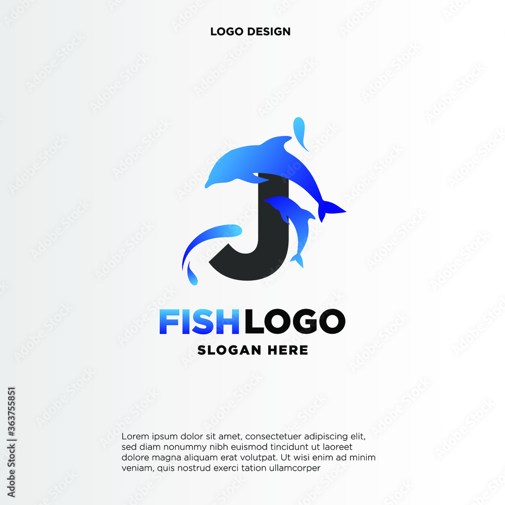 Fototapeta premium Dolphin Initial J Logo Template