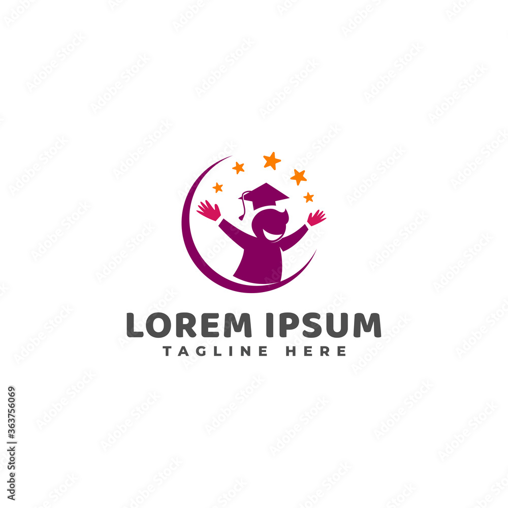 Children Happy Study with Stars Logo Vector Icon Illustration Children Happy Study with Stars Logo Vector Icon Illustration