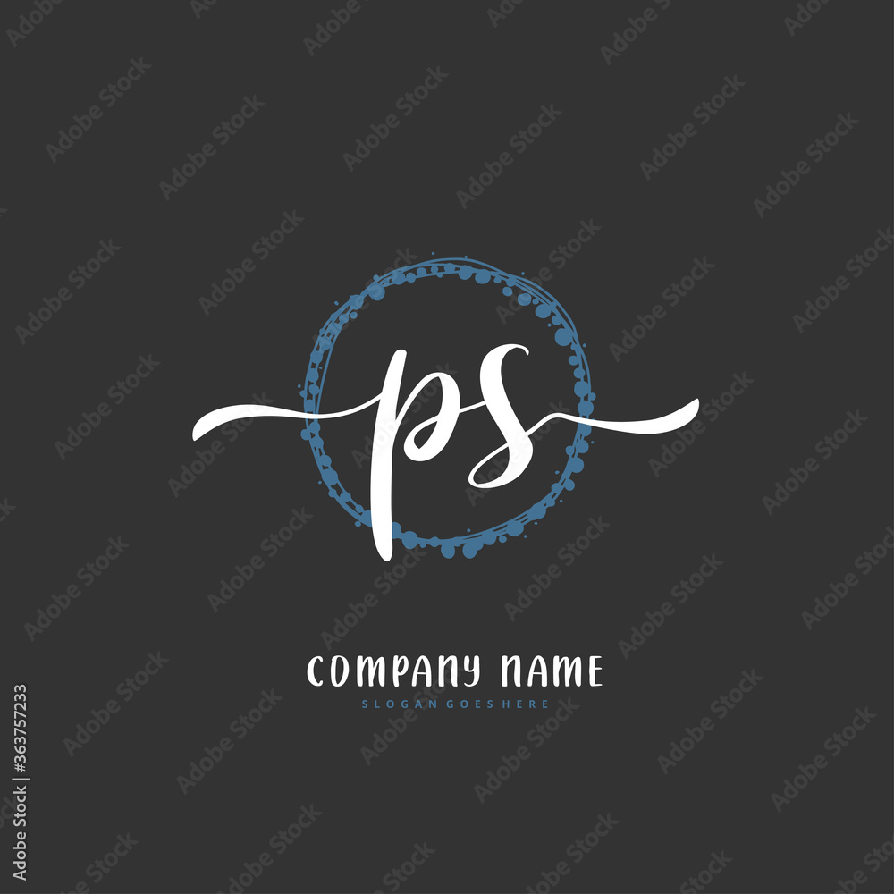 P S PS Initial handwriting and signature logo design with circle. Beautiful design handwritten logo for fashion, team, wedding, luxury logo.