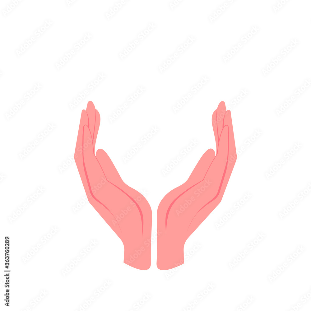 Two hands palm up. Concept: gesture to protect, protect, support. Vector illustration, flat cartoon design isolated on white background, eps 10. Two hands palm up. Concept: gesture to protect, protect, support. Vector illustration, flat cartoon design isolated on white background, eps 10.